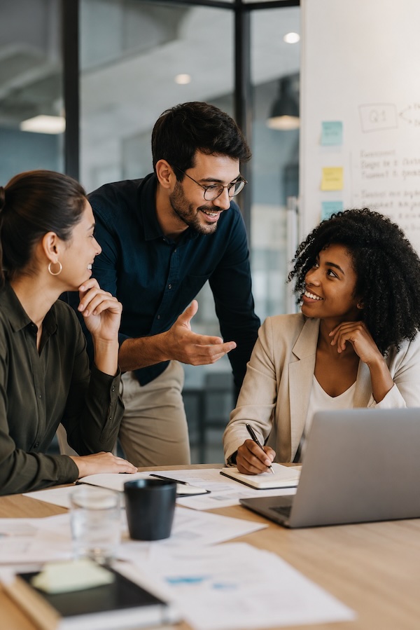 A cross-functional team working through priorities together